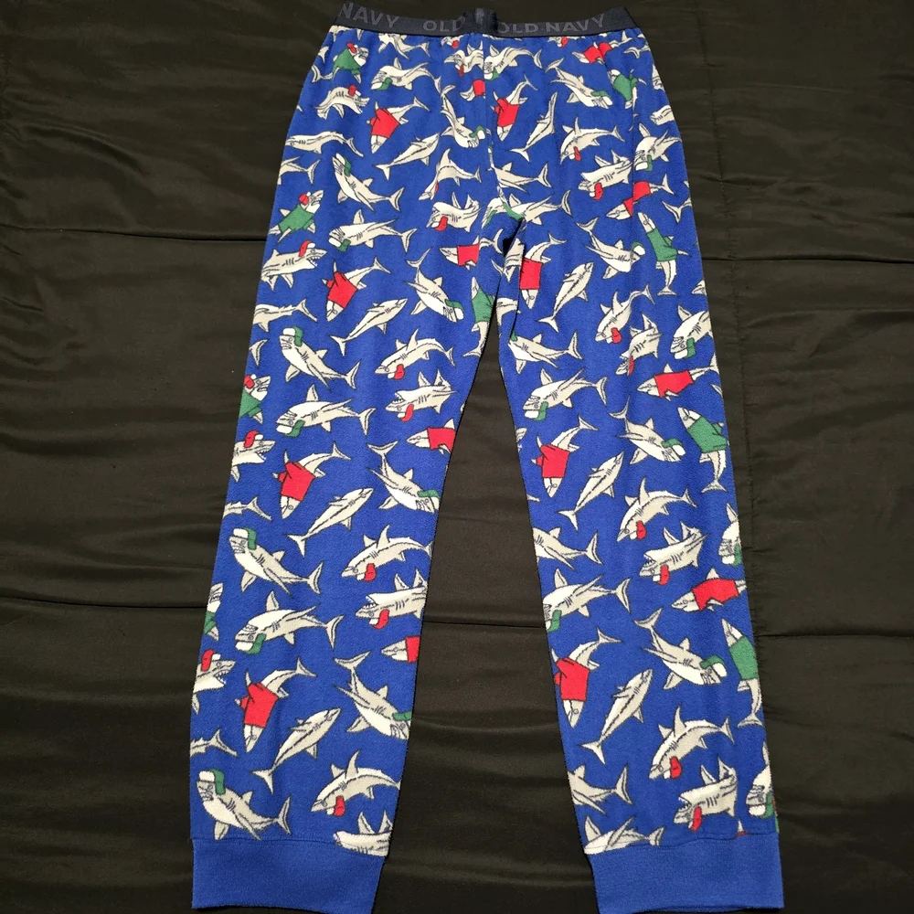 Old Navy Shark Pajama Pants Boys Size XL 14/16 Blue Fleece Cozy‎ Lounge